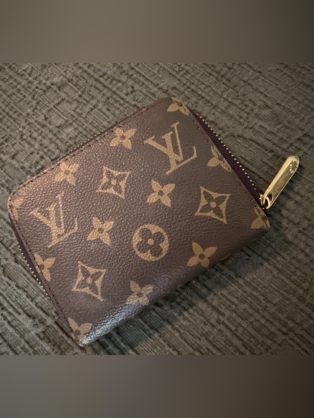 Monogram Canvas Zip Wallet in Brown and Tan Floral half small wallet